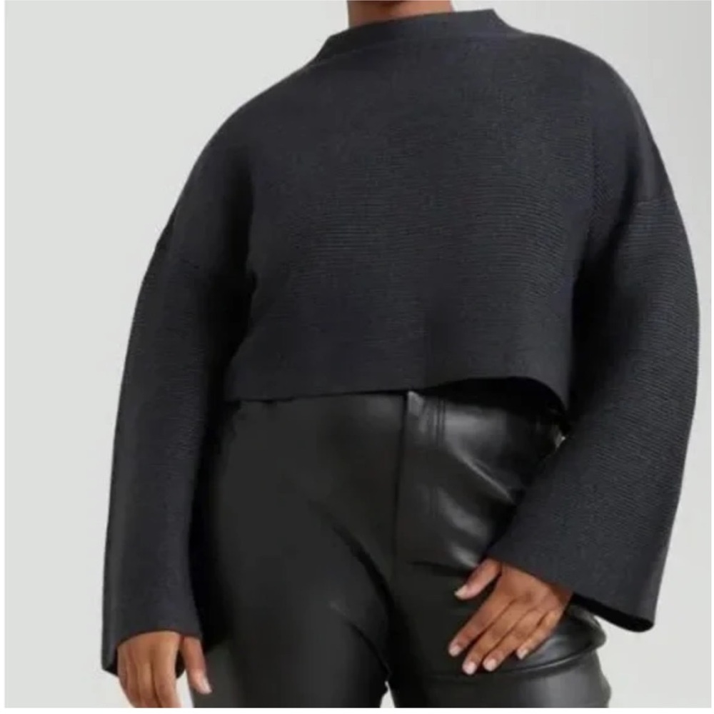 MODERN CITIZEN Lou Swing Ribbed Sweater Knit Bell Sleeve Mock Neck Size L